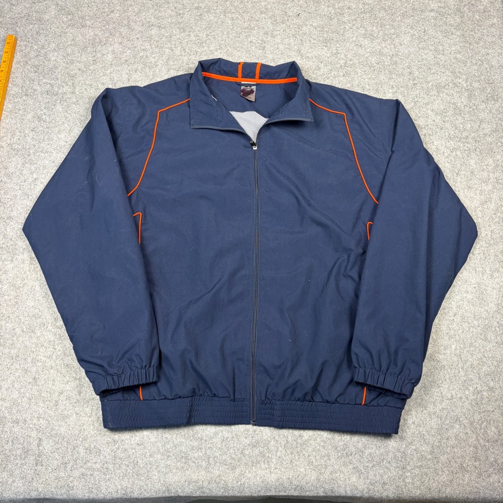 Russell Athletic Mens XL Windbreaker Jacket Navy Blue Orange Piping Full Zip